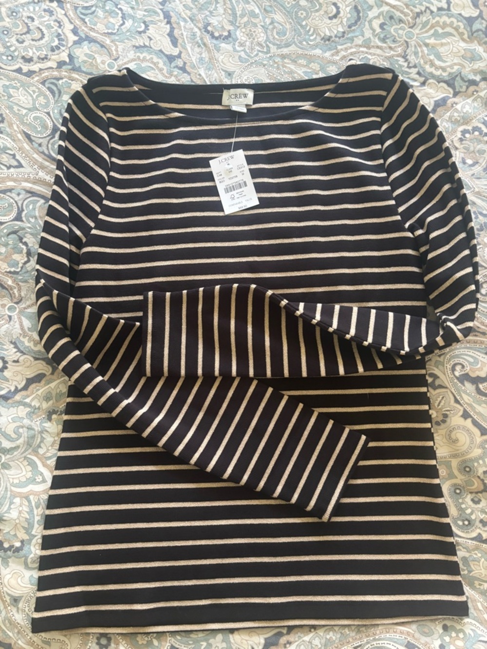 J. Crew Black & Gold Metallic Stripe Long Sleeve Top